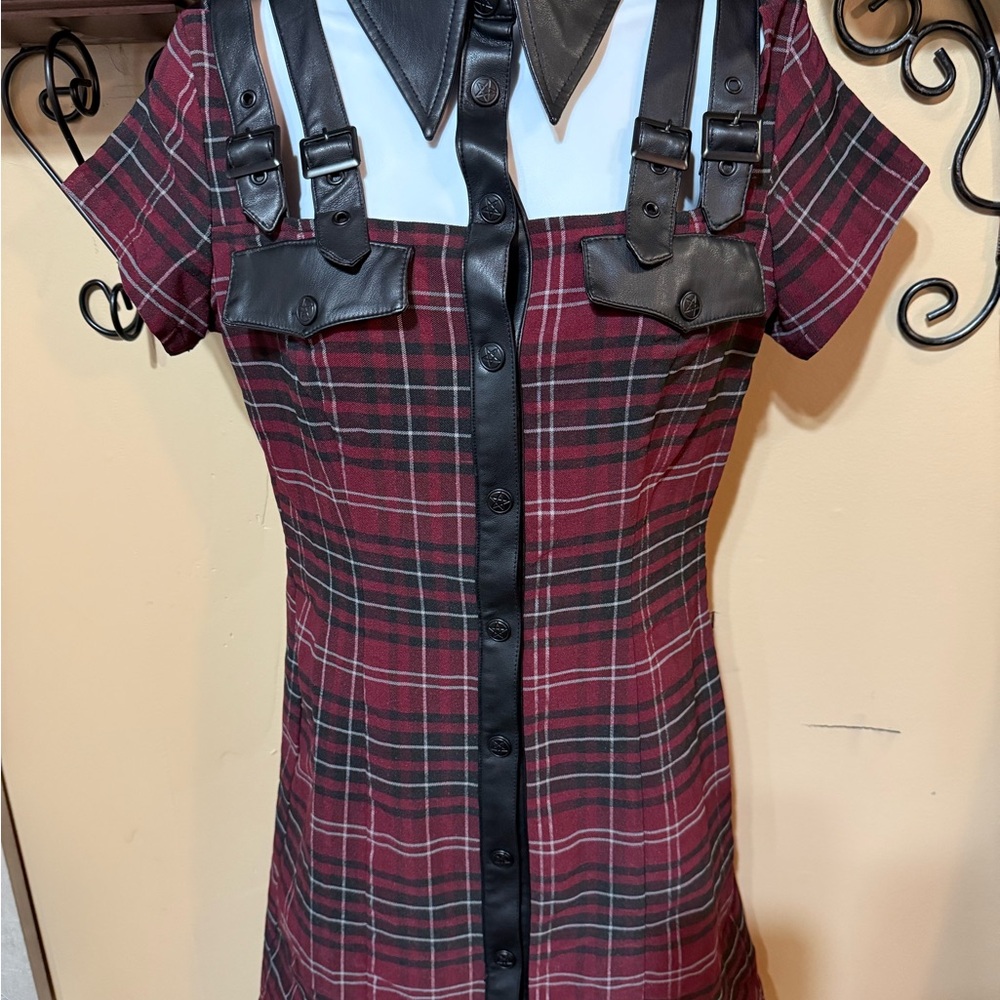 Killstar ALL ATTITUDE CUT-OUT
DRESS[BLOOD TARTAN] Plaid with Black Leather Trim